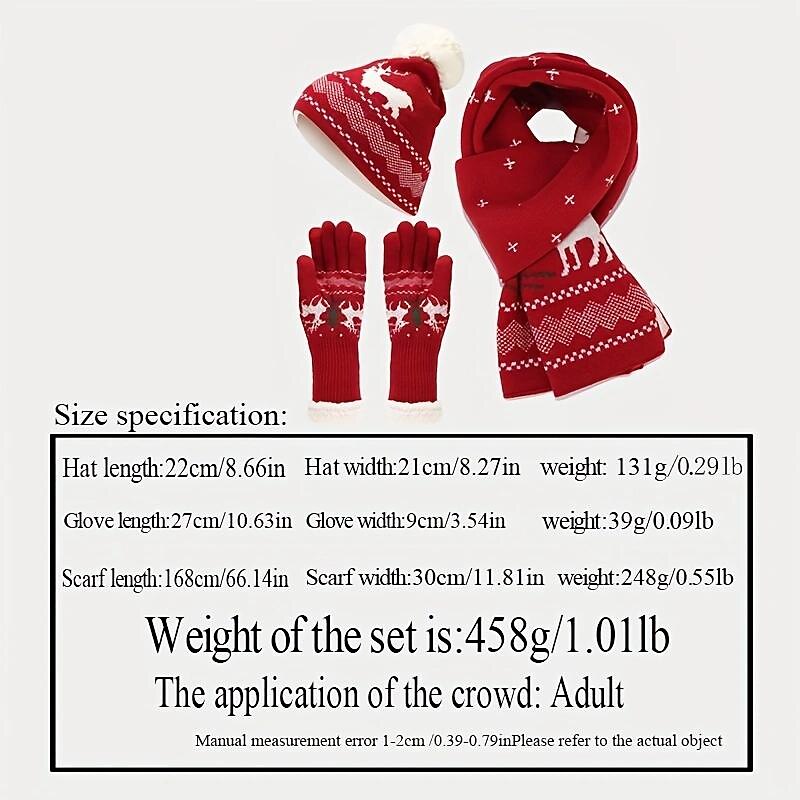 3 PCS Christmas Accessories Set Women's Knitted Hat Scarf Glove Three Piece Set Christmas Gifts Outdoor Thickened and Warm Wool Ball Woolen Hat Set4