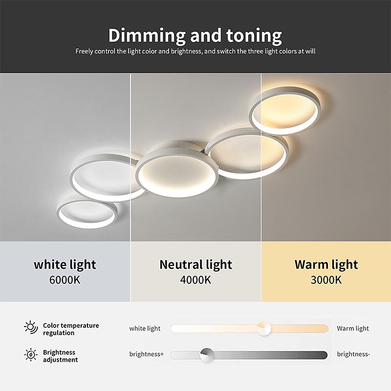 LED Ceilling Light Dimmable Circle Design Modern Metal Hanging Chandelier Light 5 Heads LED Suspension Light Creative Hanging Ceiling Light in Black for Living Room Restaurant Bar 110-240V3