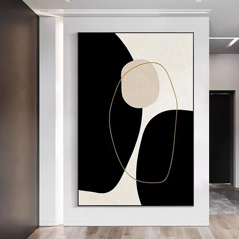 Black and White Minimalist Wall Art Canvas Decoration Handmade Abstract Oil Painting Living Room Bedroom Decor (No Frame) 5