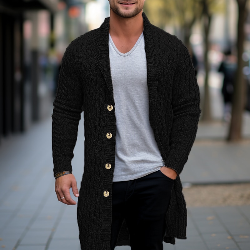 Men's Sweater Cardigan Sweater Knit Tunic Knitted Plain Shawl Collar Warm Ups Modern Contemporary Daily Wear Going out Clothing Apparel Winter Autumn Black Camel M L XL2