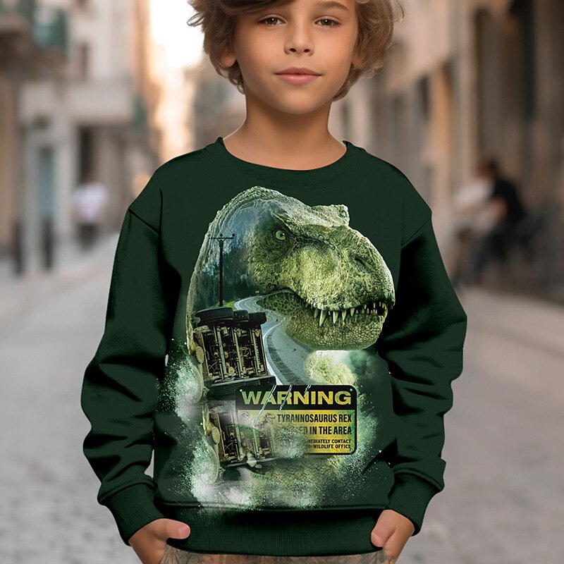 Boys 3D Dinosaur Sweatshirt Pullover Long Sleeve 3D Print Fall Winter Fashion Streetwear Cool Kids 3-12 Years Outdoor Casual Daily Regular Fit4