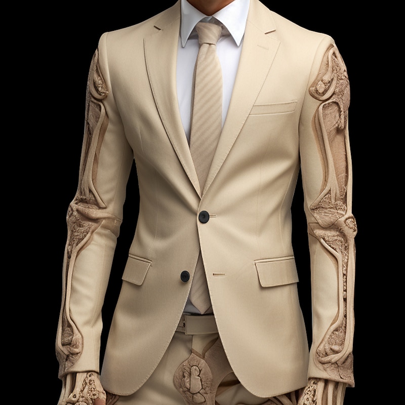 Men's Skull Blazer Coat Warm Comfortable Breathable Business Abstract Work Wear to work Going out Buttons Print Multi Pocket Fall & Winter Turndown Long Sleeve Black White Navy Blue3