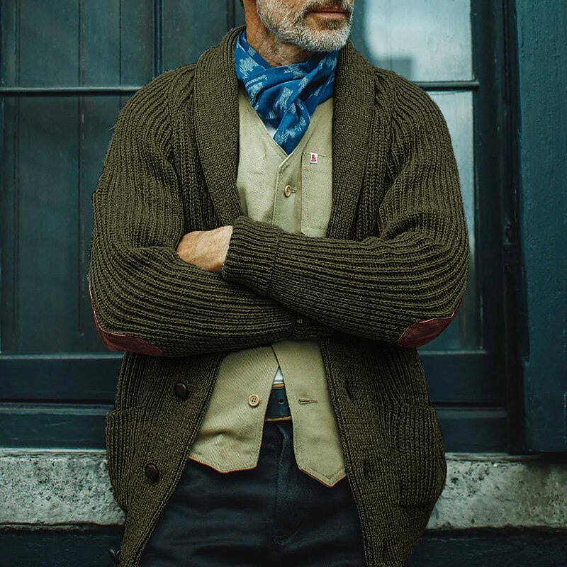 Men's Cardigan Sweater Cropped Sweater Ribbed Knit Regular Pocket Knitted Plain Shawl Collar Warm Ups Modern Contemporary Daily Wear Going out Clothing Apparel Winter Black Brown M L XL3