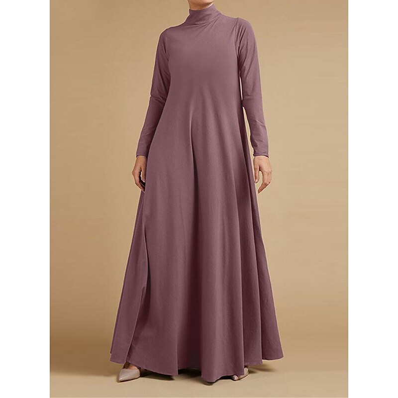 Women's Long Dress Maxi Dress Black Dress Casual Dress Winter Dress Cocktail Dress Fashion Basic Classic Outdoor Vacation Daily Loose Fit Long Sleeve Stand Collar Black Pink Blue Brown Fall Winter3