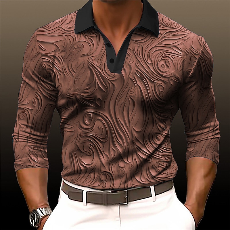 Men's Totem Long Sleeve Polo Shirts Turndown Vintage Outdoor Casual Daily Streetwear 3D Print Fall & Winter Blue Purple Brown3