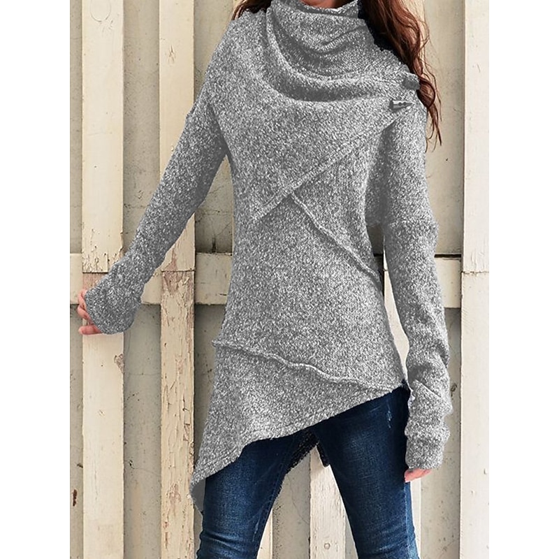 Women's Sweatshirt Pullover Fashion Solid Color Street Casual Turtleneck High Neck Long Sleeve Black Wine Blue Khaki Gray Fall & Winter4