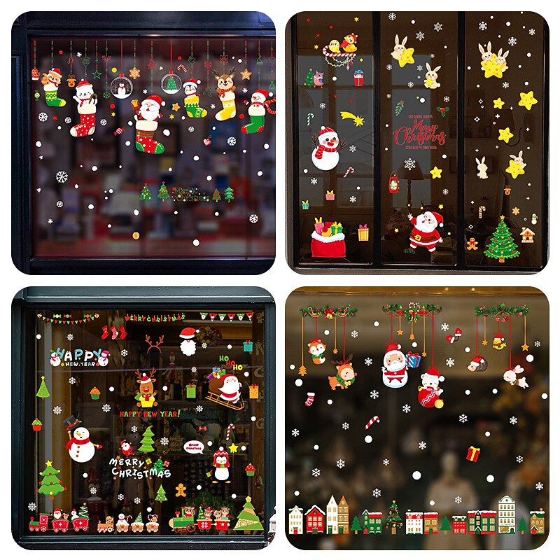 2023 Christmas Static Electricity Window Stickers Santa Claus Snowman Elk Display Window Glass Decoration Stickers3