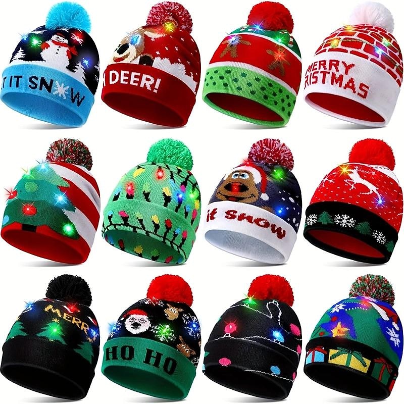 LED Christmas Hat Light Up Christmas Hat Unisex Knitted Beanie Holiday Hat Santa Claus Christmas Gifts Decoration2
