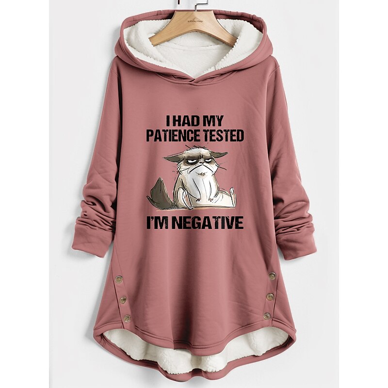Women's Hoodie Sweatshirt Pullover Fleece Lined Warm Pajamas Sherpa Cat Letter Casual Sports Button Print Warm Funny Fuzzy Hoodie Long Sleeve Top Micro-elastic Fall Winter Breathable Soft Fabric2