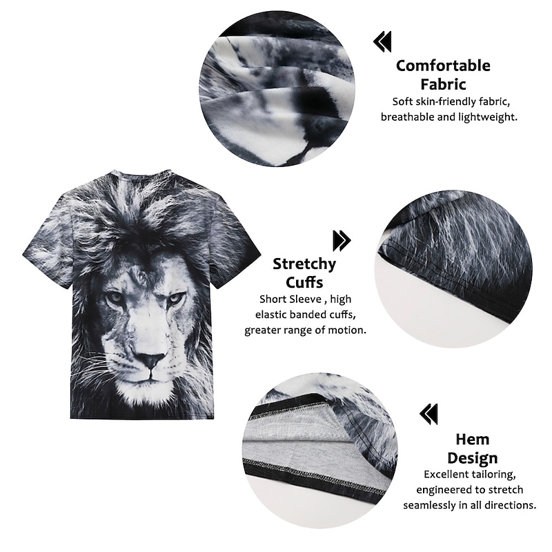 Men's Graphic Animal Lion T Shirt Short Sleeve T shirt 3D Print Crew Neck Shirt Vintage Fashion Designer Outdoor Daily Sports Dark Brown Black Yellow Spring & Summer Clothing Apparel S M L XL 2XL 3XL3
