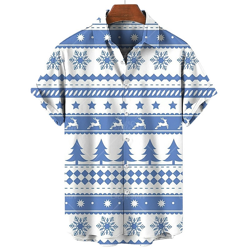 Christmas Men's Christmas Scene Printed Shirts Shirts  Snowman Snowflake Casual Outdoor Street Fall Turndown Short Sleeve Yellow Burgundy Blue S M L4