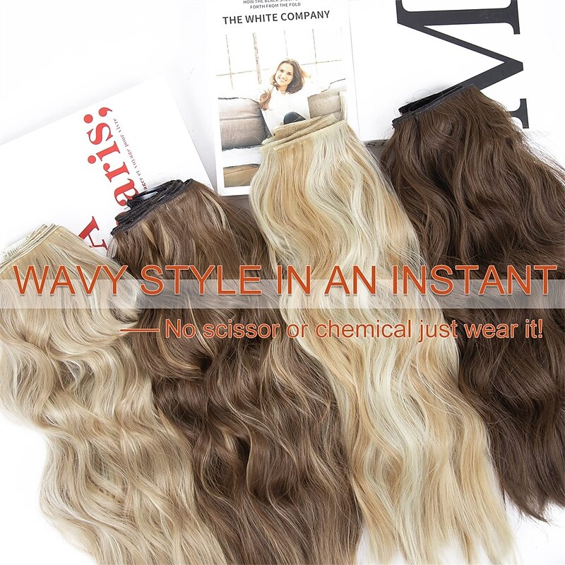 Clip in Natural Hair Extensions Long Wavy 4PCS Thick Hairpieces Dark Ash Blonde Mixed Bleach Blonde Double Weft Synthetic 20 Inch for Women3