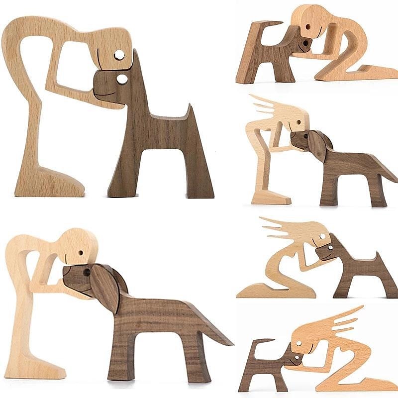 Wooden Man Dog Carving Ornaments Home Office Desk Wood Dog Carving Decoration Wood Carving Decoration 2025 - $5.99