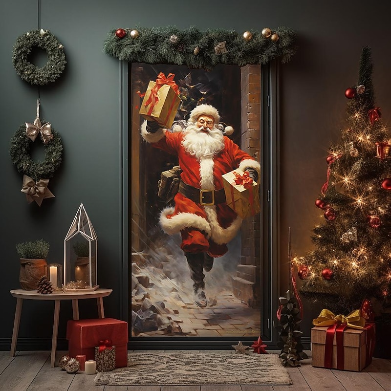 Christmas Door Decorations Santa Gift Door Covers Door Tapestry Door Curtain Decoration Xmas Backdrop Door Banner for Front Door Holiday Party Decor Supplies4