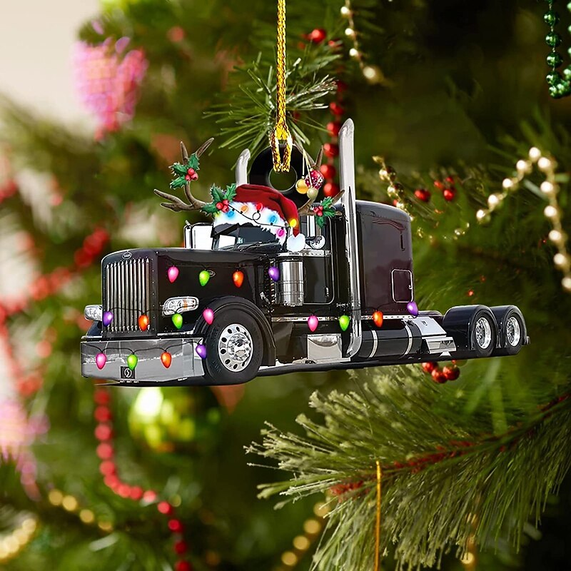 Christmas Tree Hanging Truck 2D Acrylic Decoration Flat Pendant Christmas Excavator Decoration Pendant Vintage Farmhouse Decoration2
