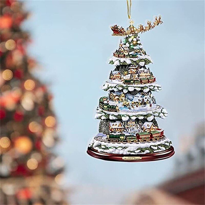 Christmas Decorations Snowman Christmas Tree Pendants Creative 2D Acrylic Decorative Hanging Ornaments Farmhouse Decoration4