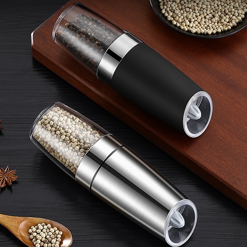 1pc Electric Salt and Pepper Grinder, Gravity Sensor, Automatic Pepper Mill, One Hand Operation, Battery-Operated with Adjustable Coarseness, Blue Led Light2