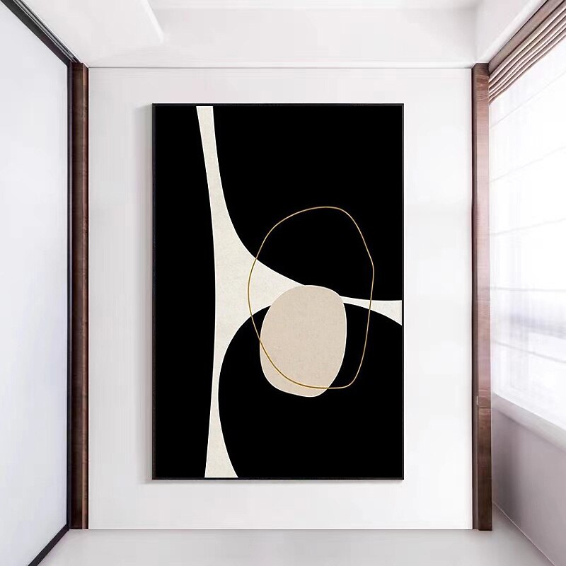 Black and White Minimalist Wall Art Canvas Decoration Handmade Abstract Oil Painting Living Room Bedroom Decor (No Frame) 6