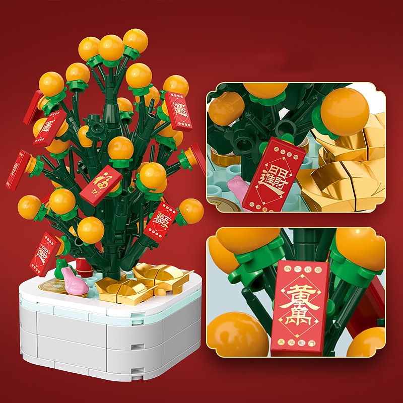 Orange Tree New Year China-chic Gift Potted Children Diy Assembled Small Particle Building Block Toys