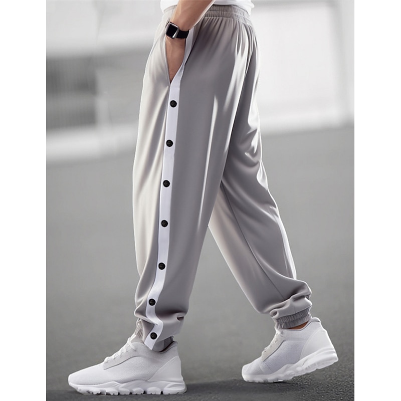 Men's Sweatpants Joggers Trousers Drawstring Elastic Waist Side Button Color Block Comfort Breathable Casual Daily Holiday Sports Fashion Black Blue4