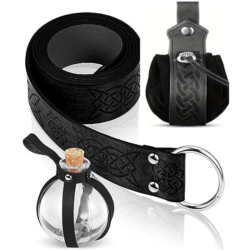 Medieval Waist Belt with Magic Bottle Belt Pouch Viking Knight Ritter Pirate PU Accessories Renaissance Retro Vintage For Larp Party Cosplay Costume4