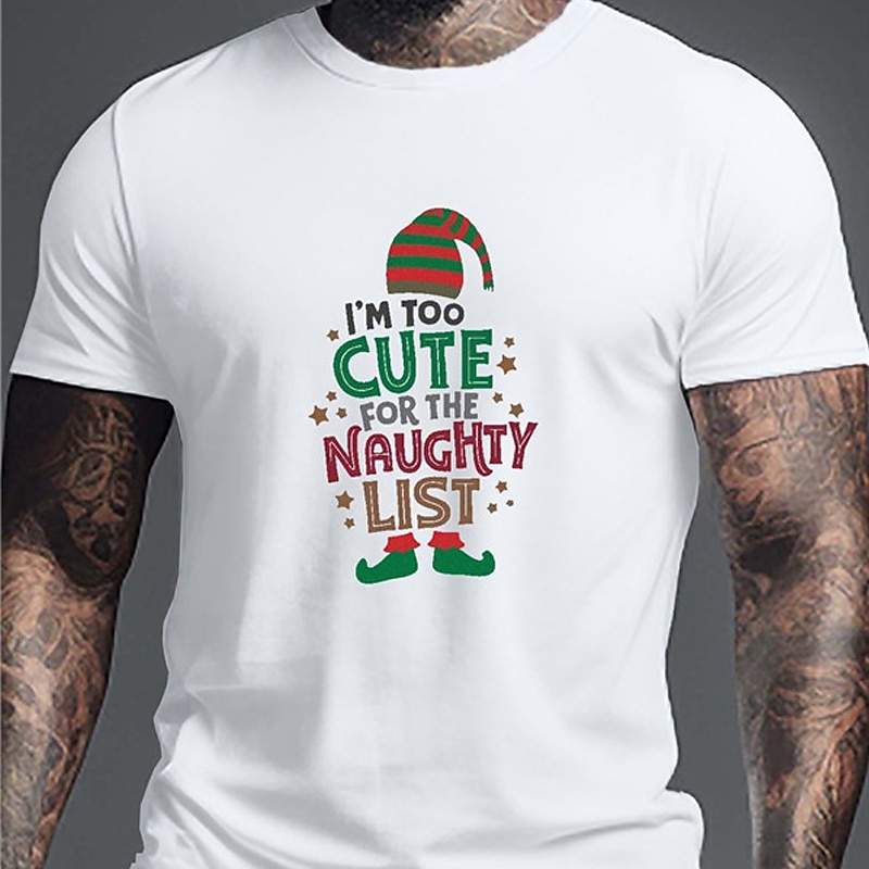 Men's Letter Christmas T Shirt Tee Top Cotton Short Sleeve Graphic Shirt White Dark Blue Beige Comfortable Tee Sports Outdoor Holiday Fashion Designer Clothing