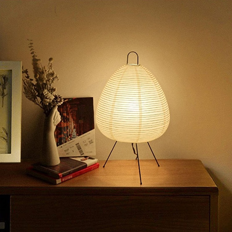Paper Lamp Modern Retro Desk Lamp Japanese Design Paper Lampshade LED Rice Paper Desk Lamp Homestay Bedroom Living Room/Restaurant Decoration Home Study Desk Lamp 110-240V