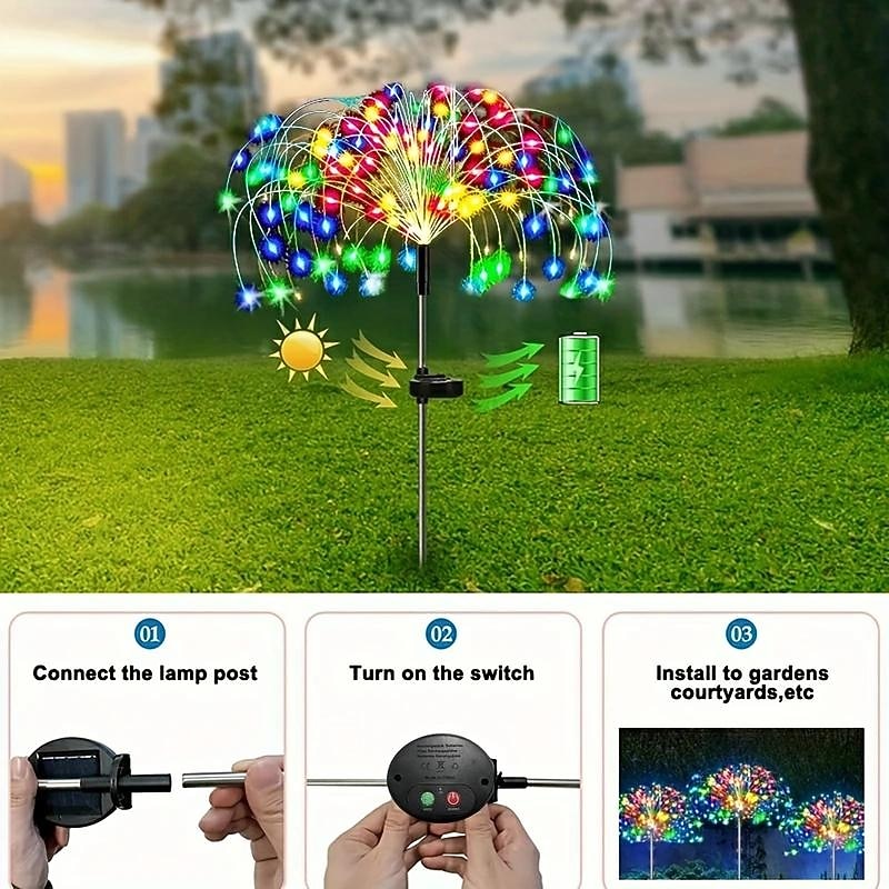 1pc, 200/150/120/90 LED Solar Outdoor Fireworks Lights 8 Modes Waterproof Fairy Lights DIY Decor Solar Lawn Lights for Pathway Garden Patio Yard Party Wedding Holiday Christmas Decoration2