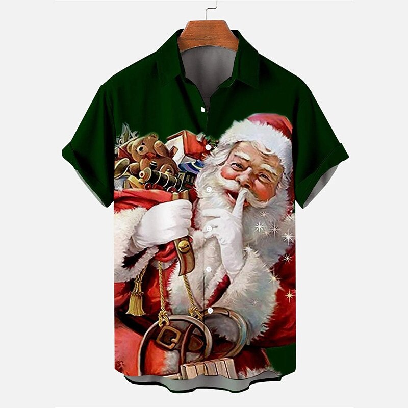 Christmas Men's Santa Claus Printed Shirts Santa Claus Casual Outdoor Street Fall Turndown Short Sleeve Black White Pink S M L Shirt2