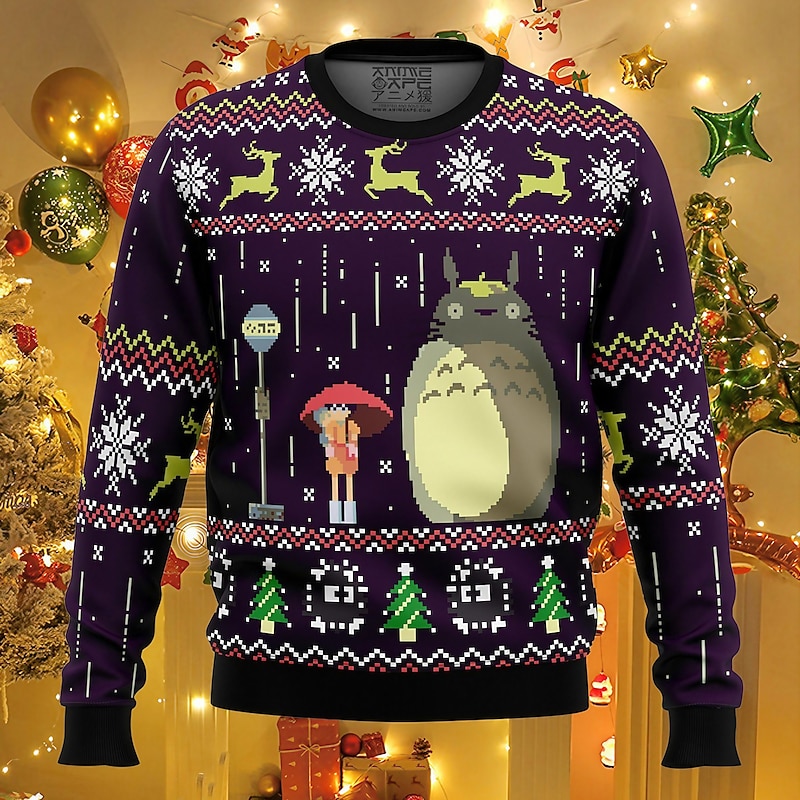 Christmas Totoro Cartoon Manga Sweatshirt Anime 3D Print 3D Graphic For Couple's Men's Women's Adults' Christmas Carnival Masquerade 3D Print