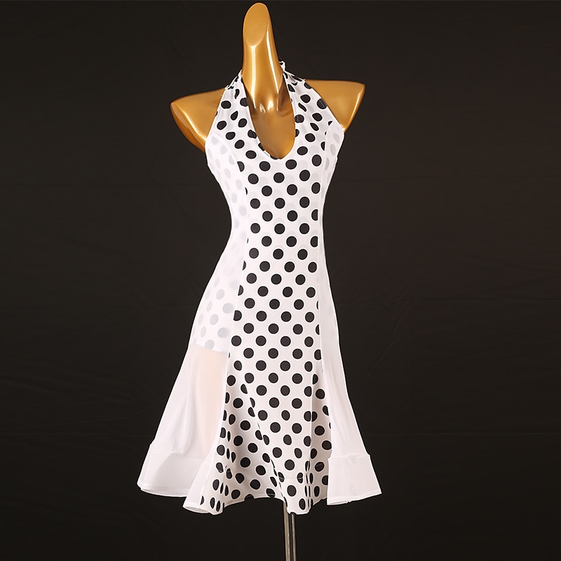 Dance Salsa Latin Dance Dress Splicing Women's Performance Training Sleeveless Chiffon Chinlon Spandex