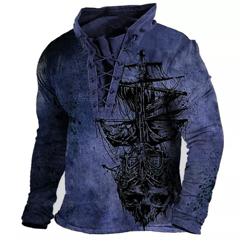 Men's Skull Nautical Graphic Prints Sweatshirt Pullover Long Sleeve Sweatshirt Standing Collar Streetwear Designer Basic 3D Print Sports & Outdoor Casual Daily Lace up Spring &  Fall4