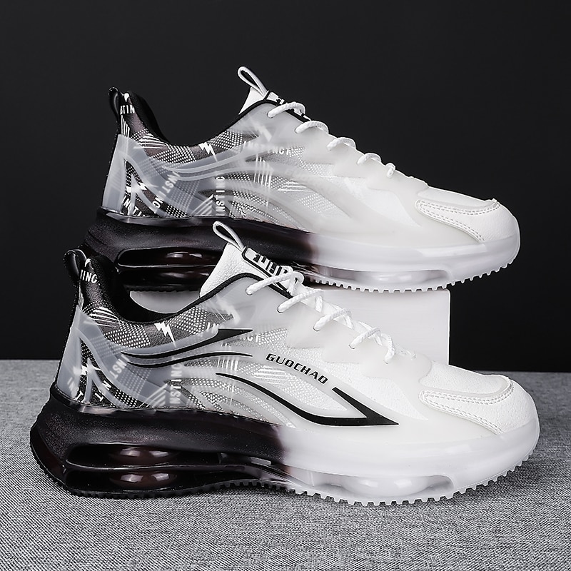 Men's Lightweight Air Cushion Sneakers with Transparent Design – Trendy Lace-Up Athletic Shoes for Running and Casual Wear