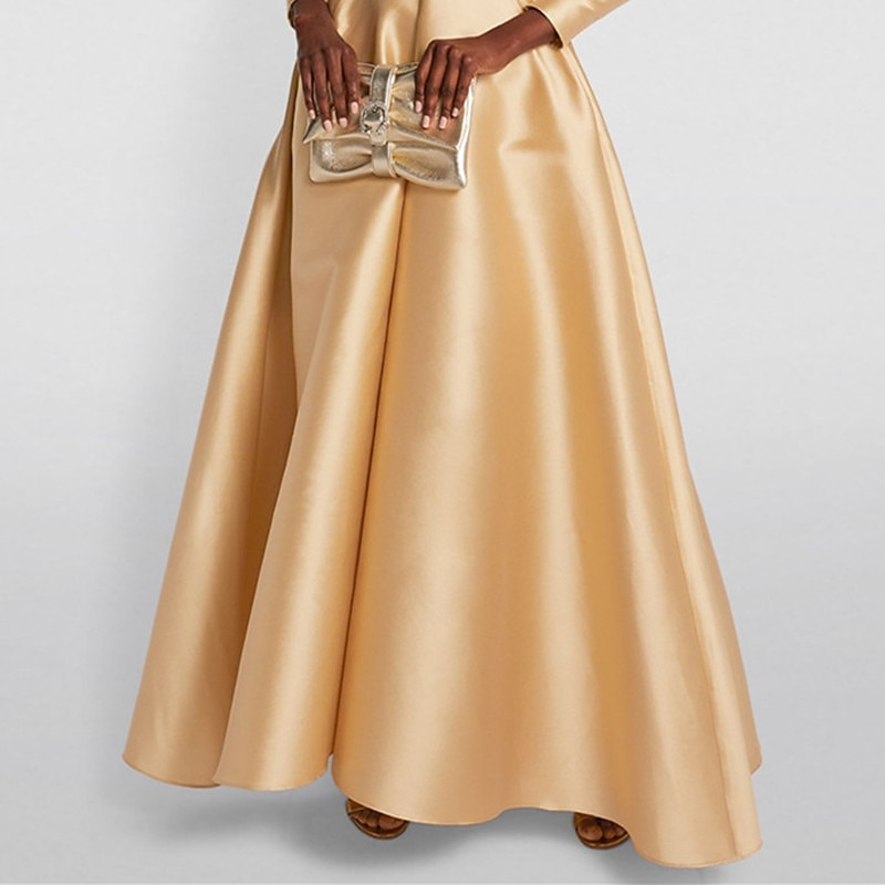 A-Line Mother of the Bride Evening Gown Elegant Dress Tuxedo Dress Formal Wedding Guest Floor Length Long Sleeve Shirt Collar Satin with Ruched3