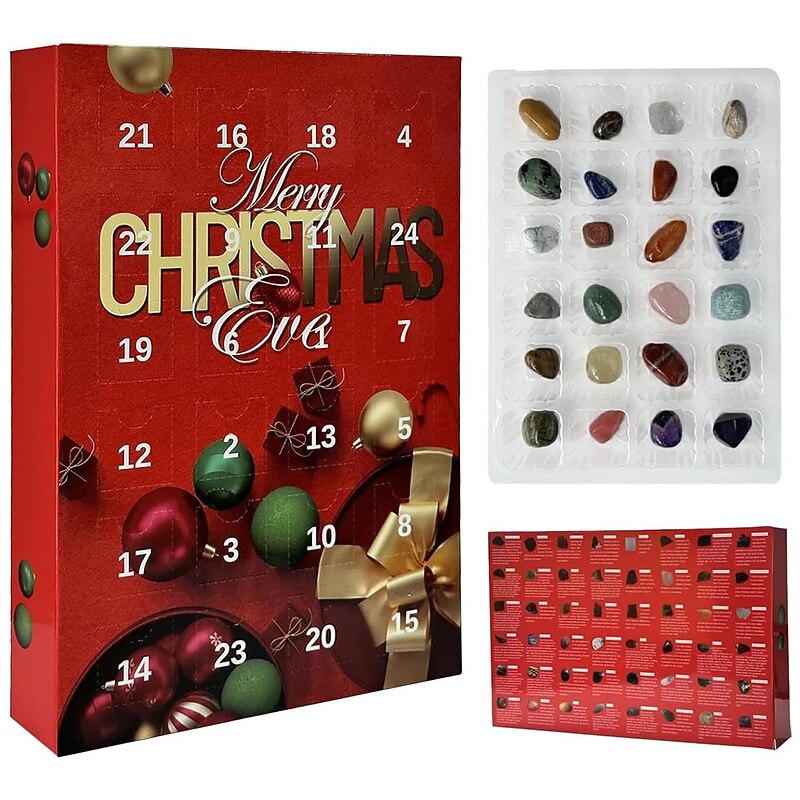 Crystal Advent Calendar 2025 Christmas Healing Crystal Advent Calendar Crystal Repair Stone Kit 24pcs Rock Collection Countdown Calendar For Birthday Christmas Girls2