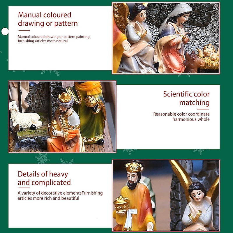 Colorful Resin Nativity Set with Creche - Christmas Nativity Scene for Indoor Holiday Decor - Family-Friendly Christmas Decorations Christmas Nativity Scene Xmas Belen Decoration3