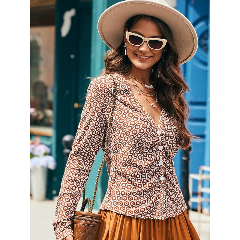 Floral Print Slim Shirt Blouse