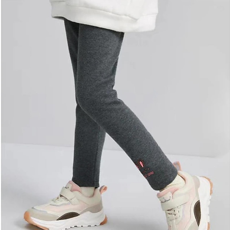 Kids Girls' Fleece Lined Leggings Solid Color Active School Cotton 7-13 Years Spring Black Pink Light Grey3