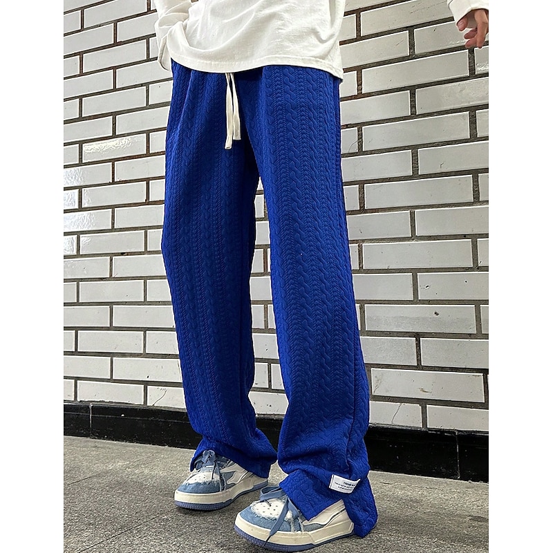Men's Sweatpants Joggers Wide Leg Sweatpants Pocket Drawstring Elastic Waist Plain Comfort Breathable Outdoor Daily Going out Fashion Casual Black Blue3