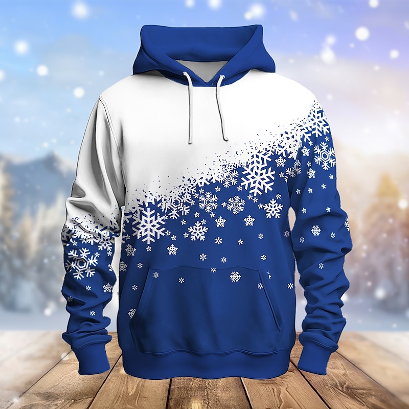 Christmas Men's Christmas Scene 3D Hoodies Graphic Snowflake Fashion 3D Print Sports Outdoor Holiday Hoodies Red Blue Long Sleeve Hooded Print Front Pocket Spring &  Fall Designer shirt2