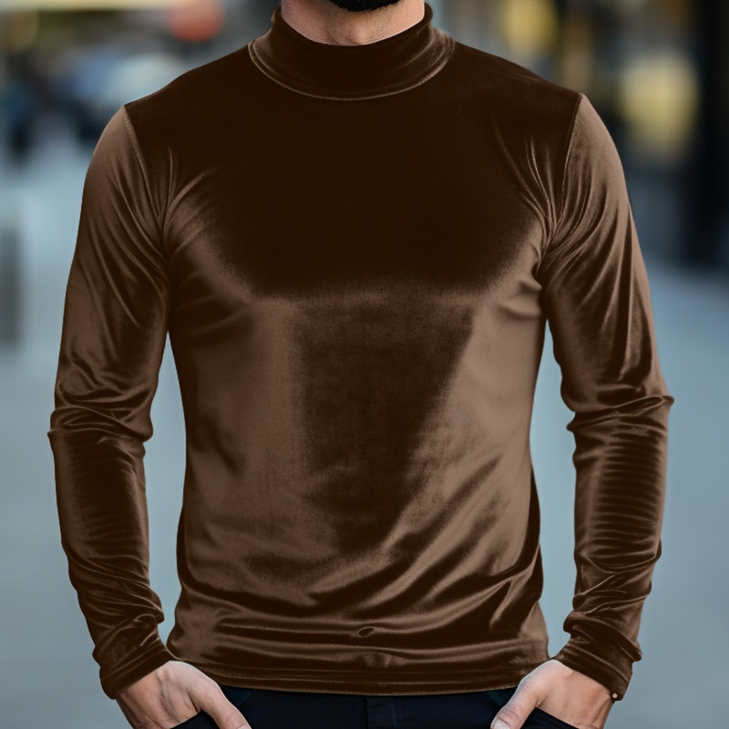 Men's T Shirt Tee Top Long Sleeve Shirt Long Sleeve Turtleneck Spring &  Fall Plain Fashion Designer Basic Vacation Street Going out Brown Green Gray Top Tee for Men3