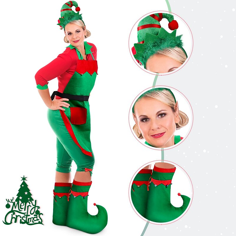 Santa Claus Elf Mrs.Claus Outfits Christmas Hat Men's Women's Christmas Adults' Christmas Carnival Christmas Eve Christmas Party Headpiece Apron Stockings Shoes4