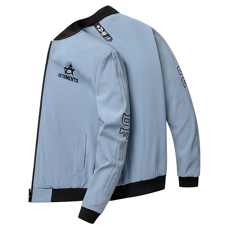 Men's Bomber Jacket Transition Jacket Casual Jacket Going out Casual Daily Spring &  Fall Letter Casual Standing Collar Short Black Yellow Red Blue Beige Jacket2