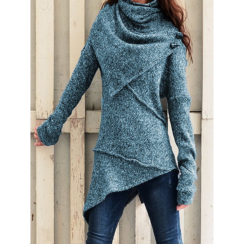 Women's Sweatshirt Pullover Fashion Solid Color Street Casual Turtleneck High Neck Long Sleeve Black Wine Blue Khaki Gray Fall & Winter3