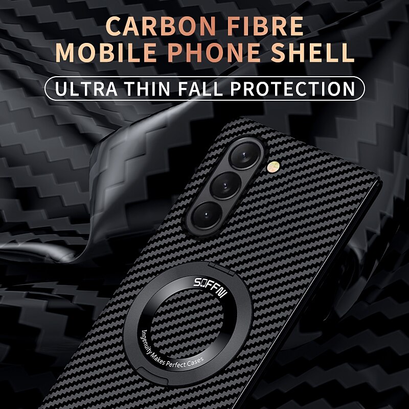 Phone Case For Samsung Galaxy Z Fold 7 Z Fold 6 Z Fold 5 Z Fold 4 Z Fold 3 Flip Cover with Stand Holder Full Body Protective Support Wireless Charging Carbon Fiber3