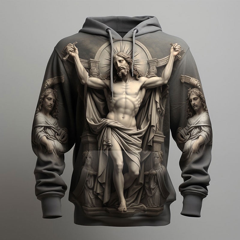 Men's Graphic Cross Faith Hoodie Hoodies Sweatshirt Fashion Daily Long Sleeve Hooded Vacation Sports Outdoor Holiday Black Khaki Print Front Pocket Spring &  Fall Designer4