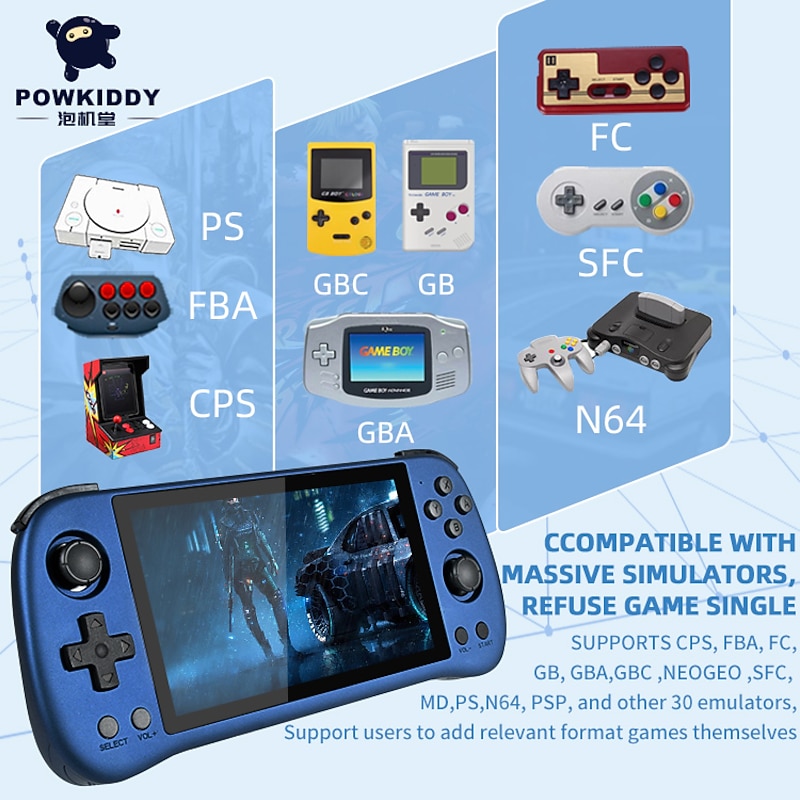 Powkiddy X55 Handheld Game Console with Built-in Games IPS RGB Screen 5.5-Inch (256G 30000 Games), Perfect Christmas Birthday Party Gifts for Friends and3