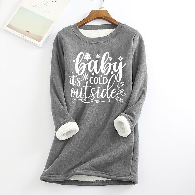 Women's Fleece Lined Pullover Sweatshirt Pajamas Letter Warm Fuzzy Long Sleeve Round Neck Crewneck Long Tops Casual Sports Black Yellow Pink Red Blue Fall & Winter4