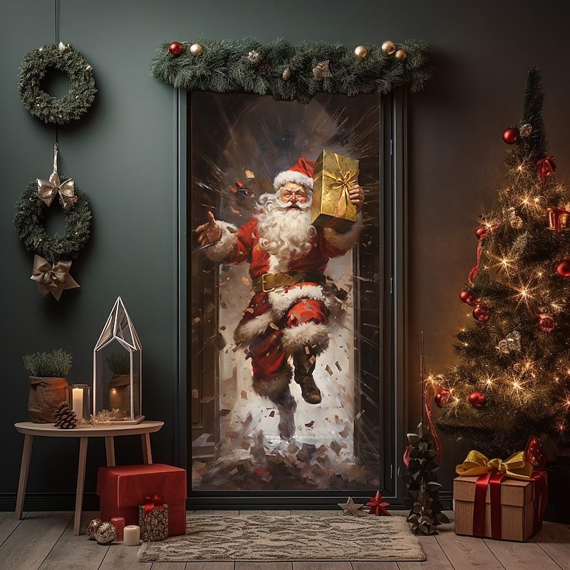 Christmas Door Decorations Santa Deliver Gift Door Covers Door Tapestry Door Curtain Decoration Xmas Backdrop Door Banner for Front Door Holiday Party Decor Supplies3