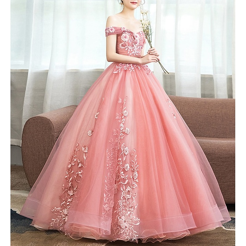 Ball Gown Quinceanera Dresses Princess Dress Quinceanera Floor Length Sleeveless Off Shoulder Polyester with Appliques dress to impress3